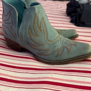 Roper Teal Ankle Boots with Tan Embroidery